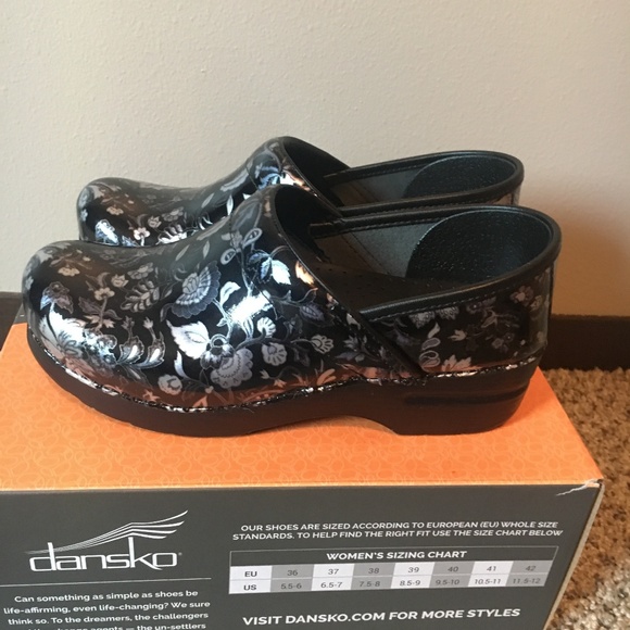 dansko professional floral metallic patent